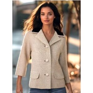 NOS 50s Printzess Wool Crop Blazer Velvet Collar Raglan ILGWU Bege Size Medium